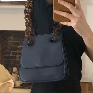 Tortoise Chain Navy blue vegan Leather Bag